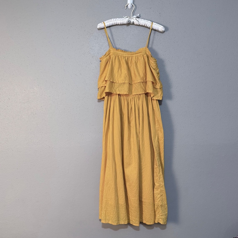 Pimkie Co EU38 100%Cotton Mustard Yellow Cotton Maxi Dress Spaghetti Strap Large